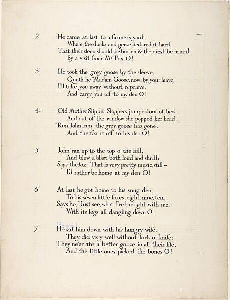 "A Fox Went Out"―second page design, Paul Vincent Woodroffe (British (born India), Madras 1875–1954 Eastbourne), Pen and black ink, graphite 