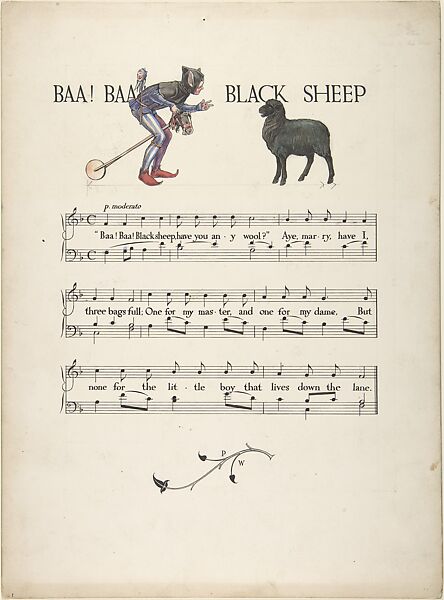 "Baa! Baa! Black Sheep"―page design, Paul Vincent Woodroffe (British (born India), Madras 1875–1954 Eastbourne), Pen and black ink, watercolor and graphite 
