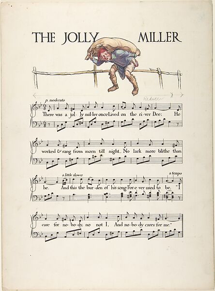 "The Jolly Miller"―page design, Paul Vincent Woodroffe (British (born India), Madras 1875–1954 Eastbourne), Pen and black ink, watercolor and graphite 