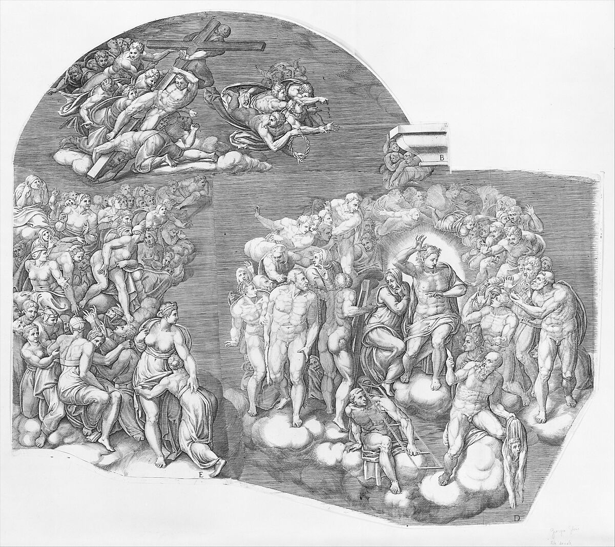 Last Judgment; after Michelangelo's fresco in the Sistine Chapel, Giorgio Ghisi (Italian, Mantua ca. 1520–1582 Mantua), Engraving; three plates 