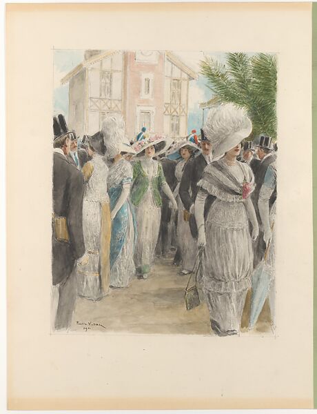 Monument du Costume. La Vie Mondaine a Paris. 70 aquarelles (...) pour Mr. Henri Béraldi, celebre bibliophile., Marie-Louis-Pierre Vidal (French, Tours, 1849–1929 (?)), Watercolor over graphite