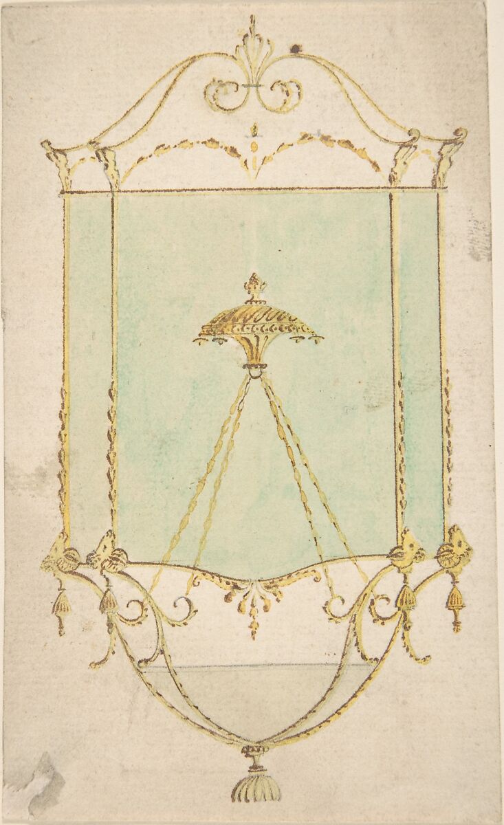 Design for a Hall Lantern, Elevation, Attributed to James Wyatt (British, Weeford, Staffordshire 1746–1813 near Marlborough, Wiltshire), Pen and ink, brush and wash, watercolor 