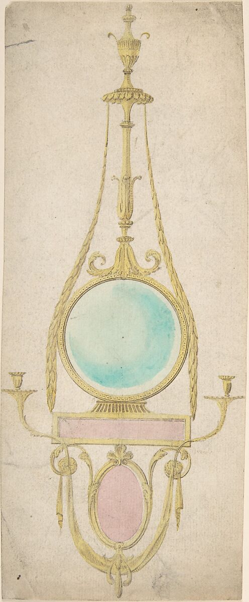 Design for a Girandole with a Circular and Oval Glass, Attributed to Sir William Chambers (British (born Sweden), Göteborg 1723–1796 London), Pen and ink, watercolor 