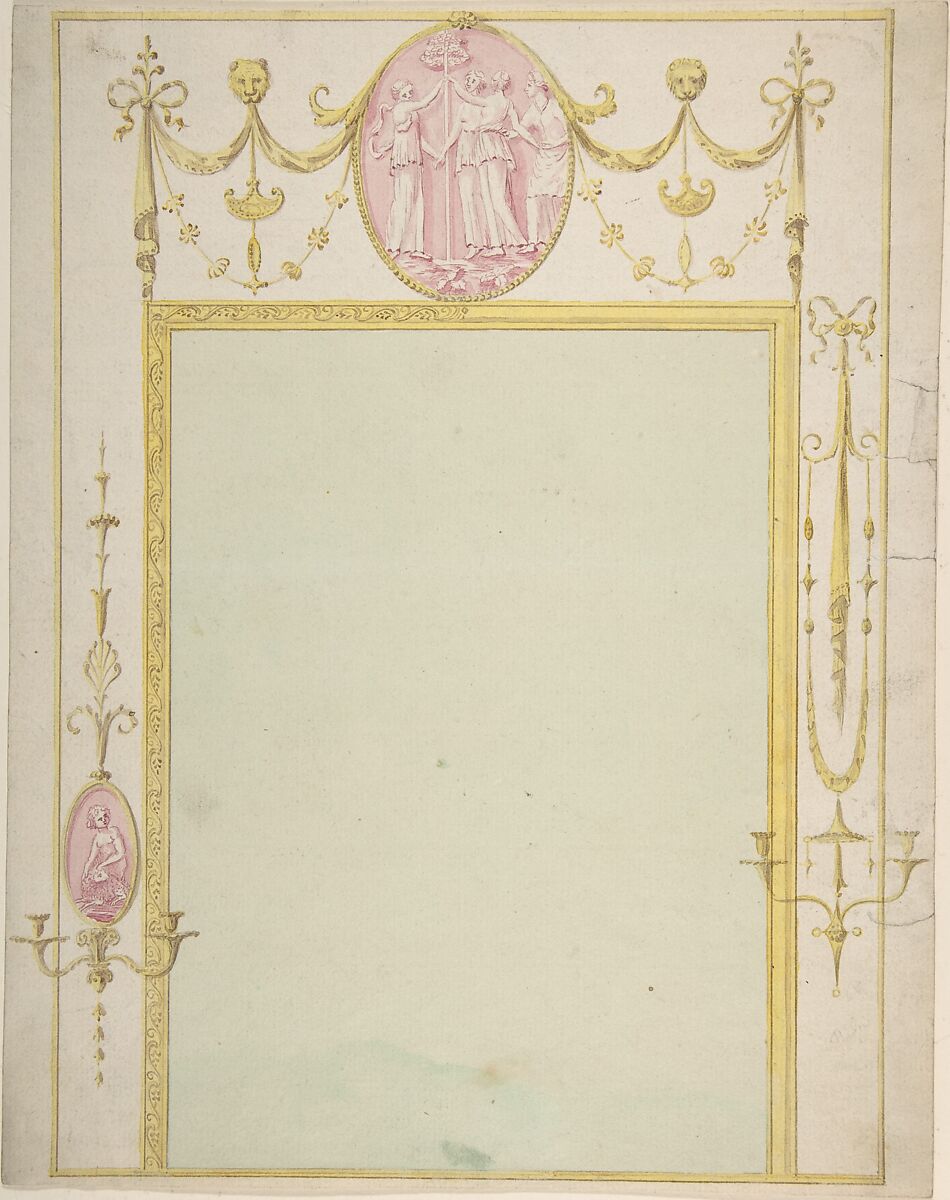 Design for a Mirror, James Wyatt (British, Weeford, Staffordshire 1746–1813 near Marlborough, Wiltshire), Pen and ink, watercolor 