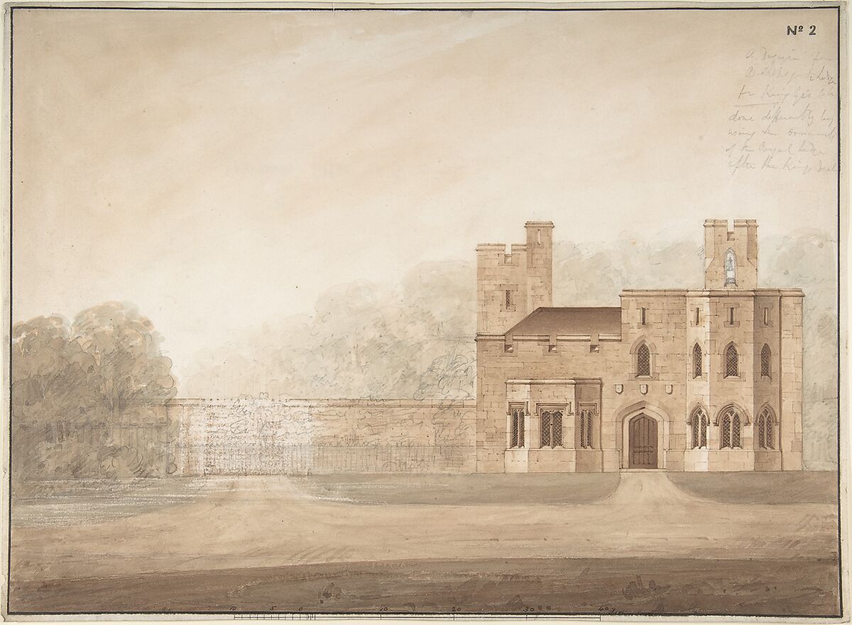 Design for Bishopsgate Lodge, at Windsor Castle, Berkshire, Sir Jeffery Wyatville (British, Burton-on-Trent 1766–1840 London), Pen and watercolor over graphite 