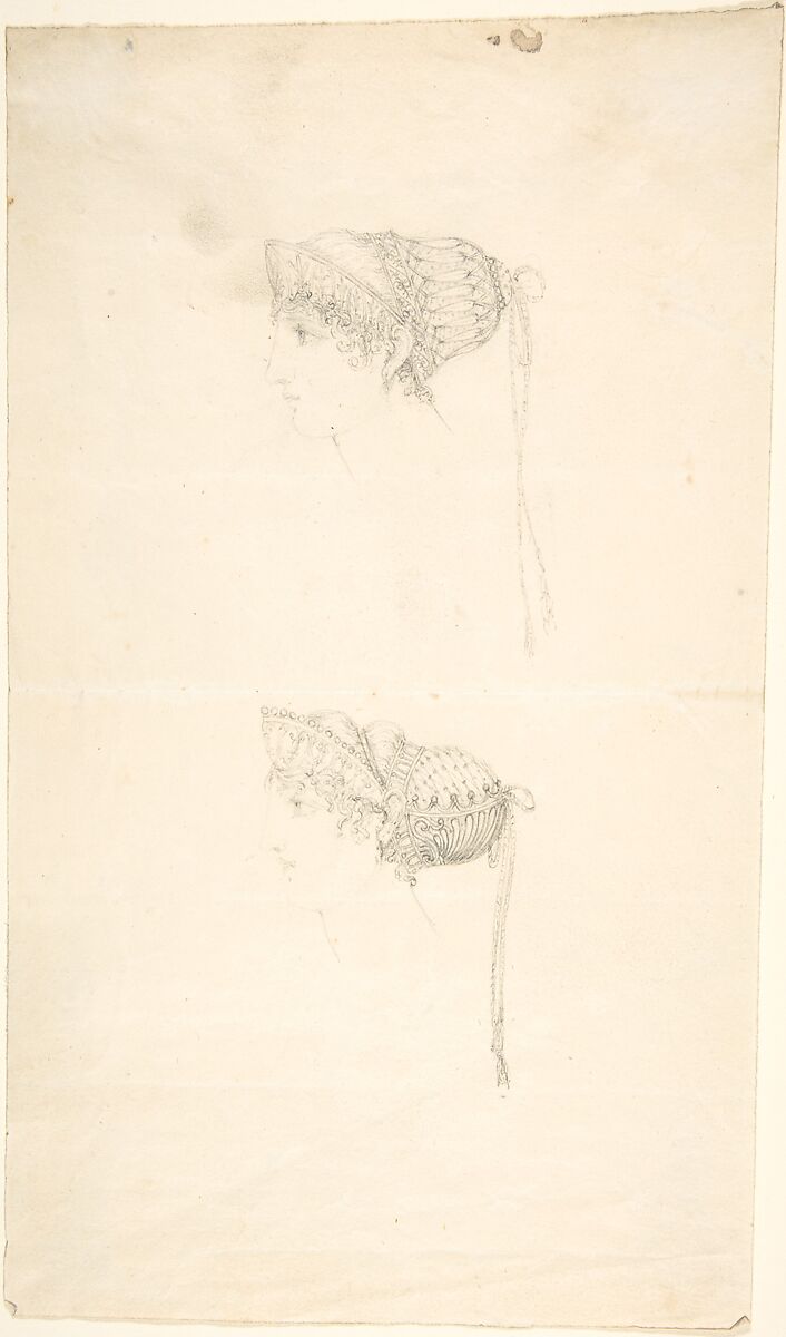 Two studies of Headdresses from Scrapbook, Circle of John Bridge (British, Piddletrenthide, Dorset 1755–1834 Piddletrenthide, Dorset), Graphite 