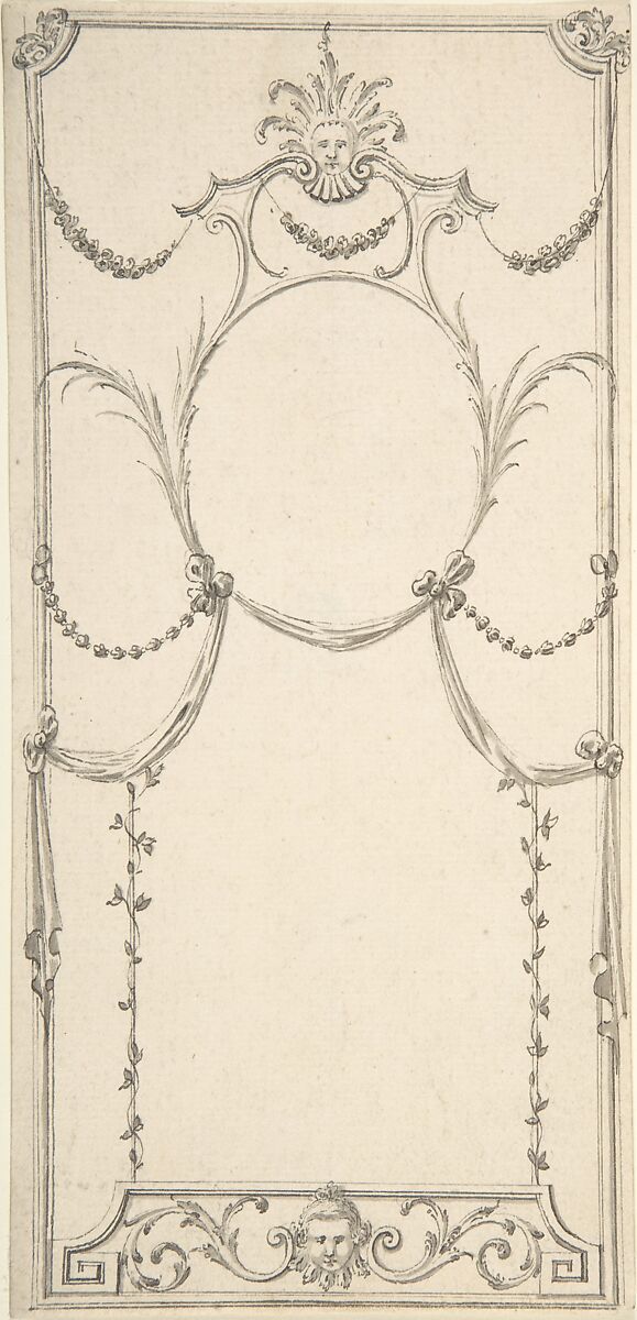 Design for Wall Panel, Anonymous, British, 18th century, Pen and ink, brush and gray wash 