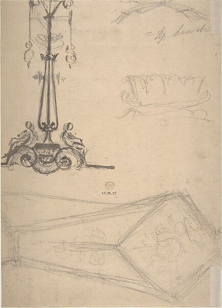 Design for a Five Branched Candlestick Supported by Putti, Anonymous, British, late 19th to early 20th century, Brush and wash, over graphite