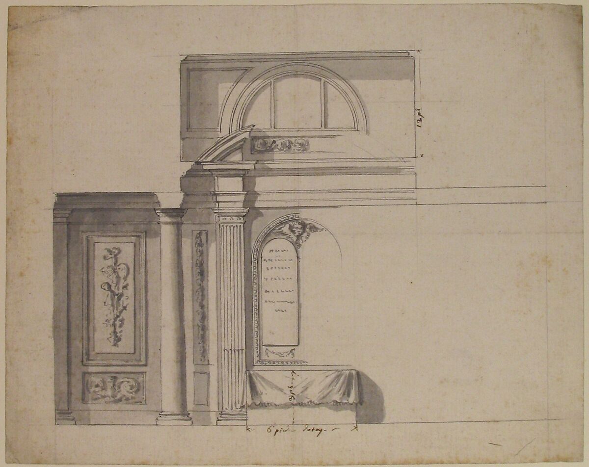 Design for a monument, Anonymous, French, 18th century, Pen and ink, wash