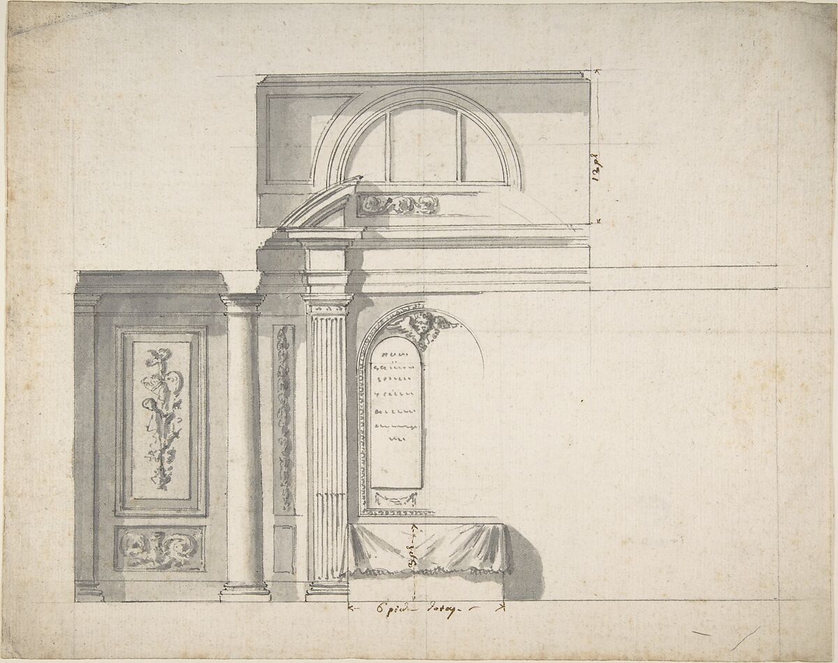 Design for a monument, Anonymous, French, 18th century, Pen and ink, wash 