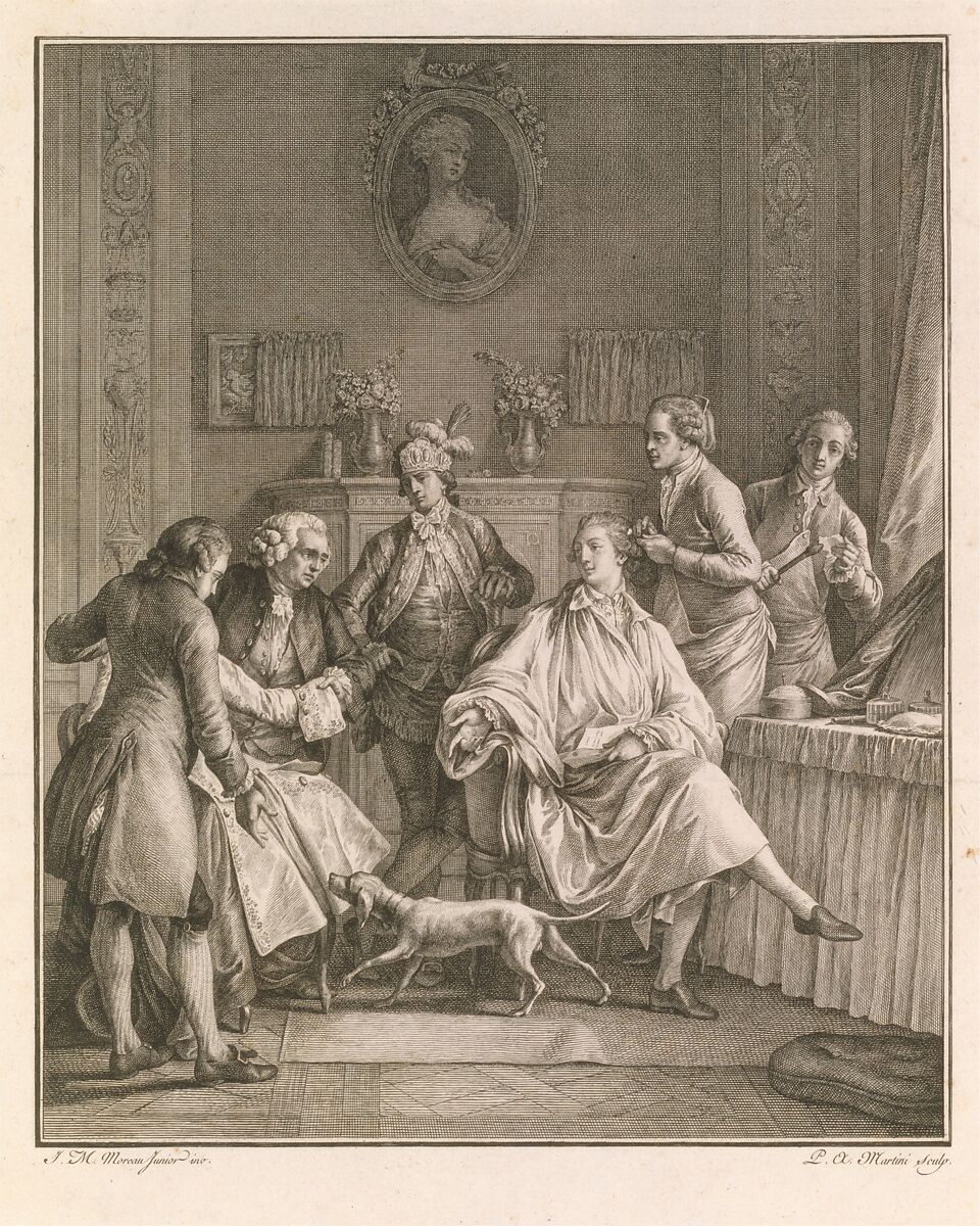 The Morning Toilet (La Petite Toilette), from "Le Monument du Costume", Pietro Antonio Martini (Italian, Trescali 1738–1797 Parma), Etching and engraving 