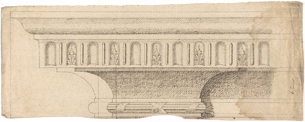 Design for the Upper Part of an Entablature, Anonymous, British, 18th century, Pen and ink 