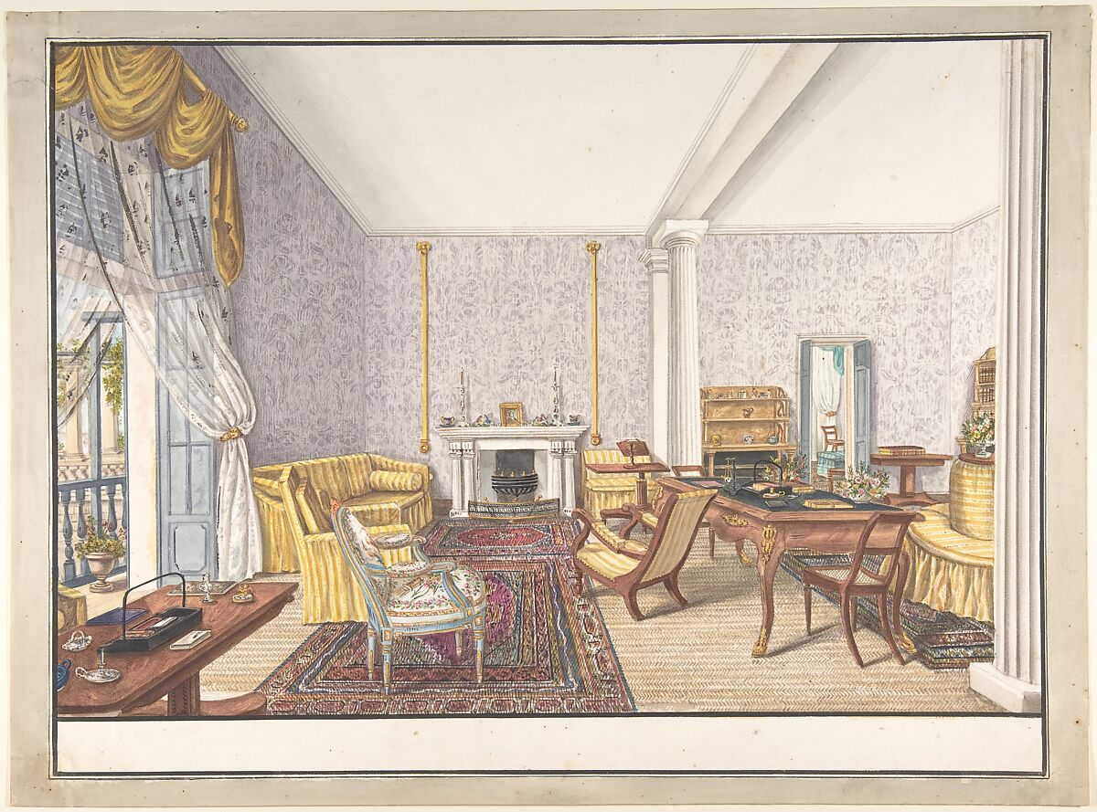 Design for interior, Charles de Brocktorff (Danish, active 1830), Watercolor 