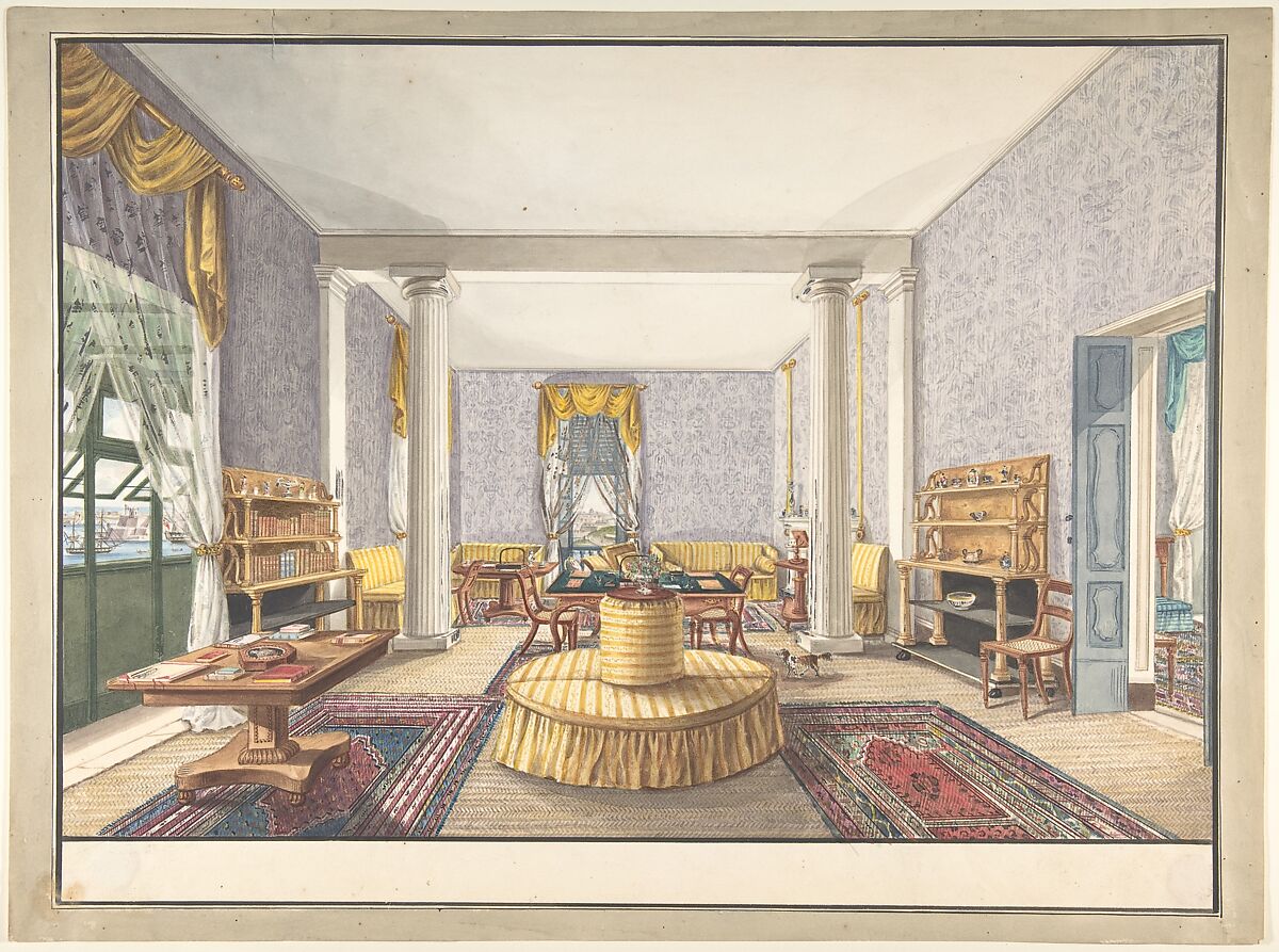 Design for interior, Charles de Brocktorff (Danish, active 1830), Watercolor 