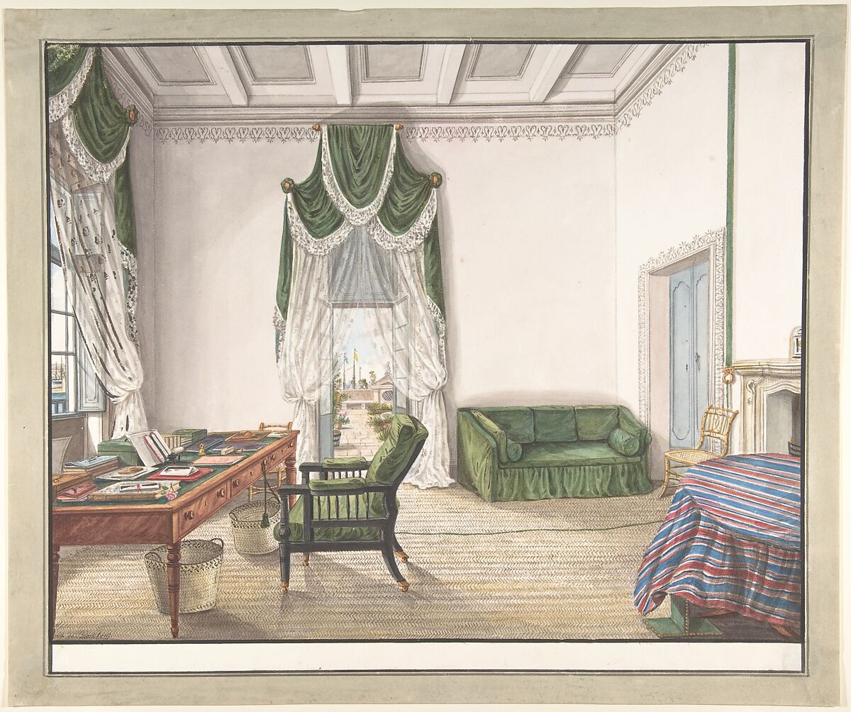 Design for interior, Charles de Brocktorff (Danish, active 1830), Watercolor 