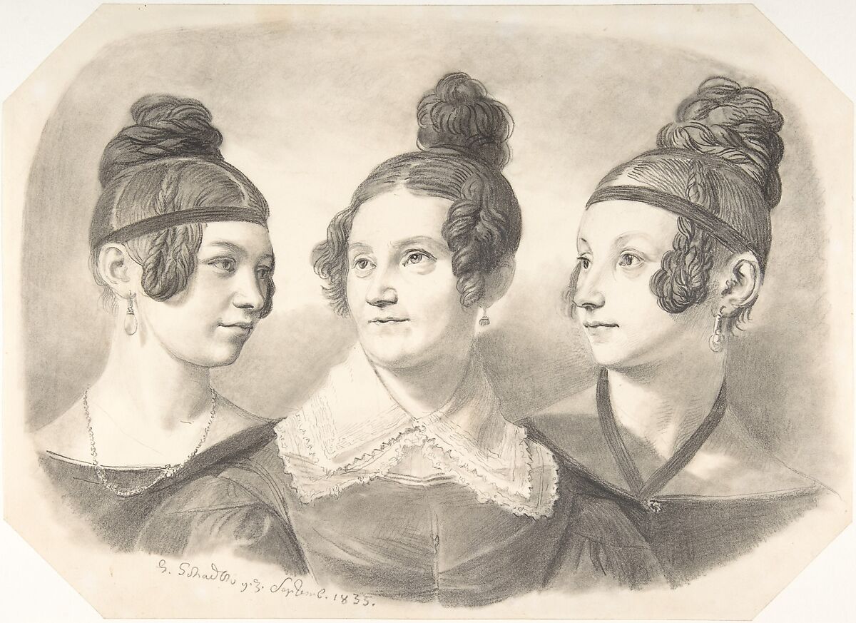 Portrait of Frau von Oppen and Her Two Daughters, Johann Gottfried Schadow (German, Berlin 1764–1850 Berlin), Graphite and black chalk 