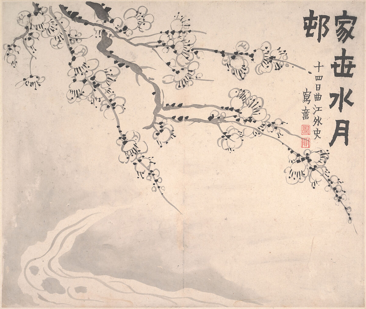 Plum blossoms, Jin Nong (Chinese, 1687–1773), Album of twelve leaves; ink on paper, China