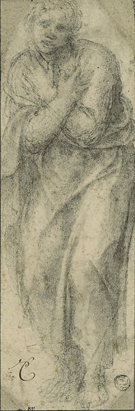 Saint John at the Foot of the Cross, Michelangelo Buonarroti (Italian, Caprese 1475–1564 Rome), Black chalk 