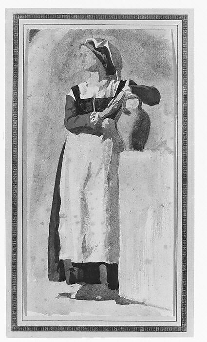 Italian Woman, Attributed to Edgar Degas (French, Paris 1834–1917 Paris), Graphite and watercolor on laid paper