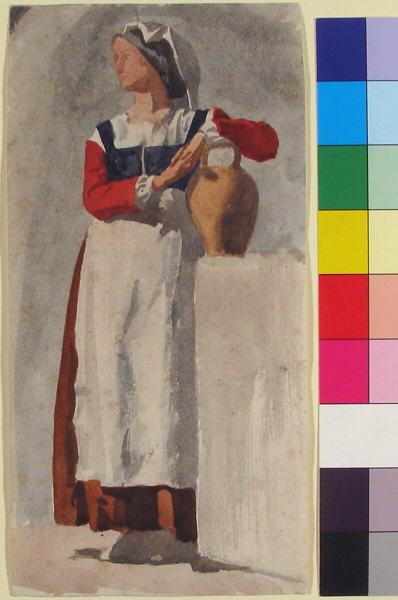 Italian Woman, Attributed to Edgar Degas (French, Paris 1834–1917 Paris), Graphite and watercolor on laid paper