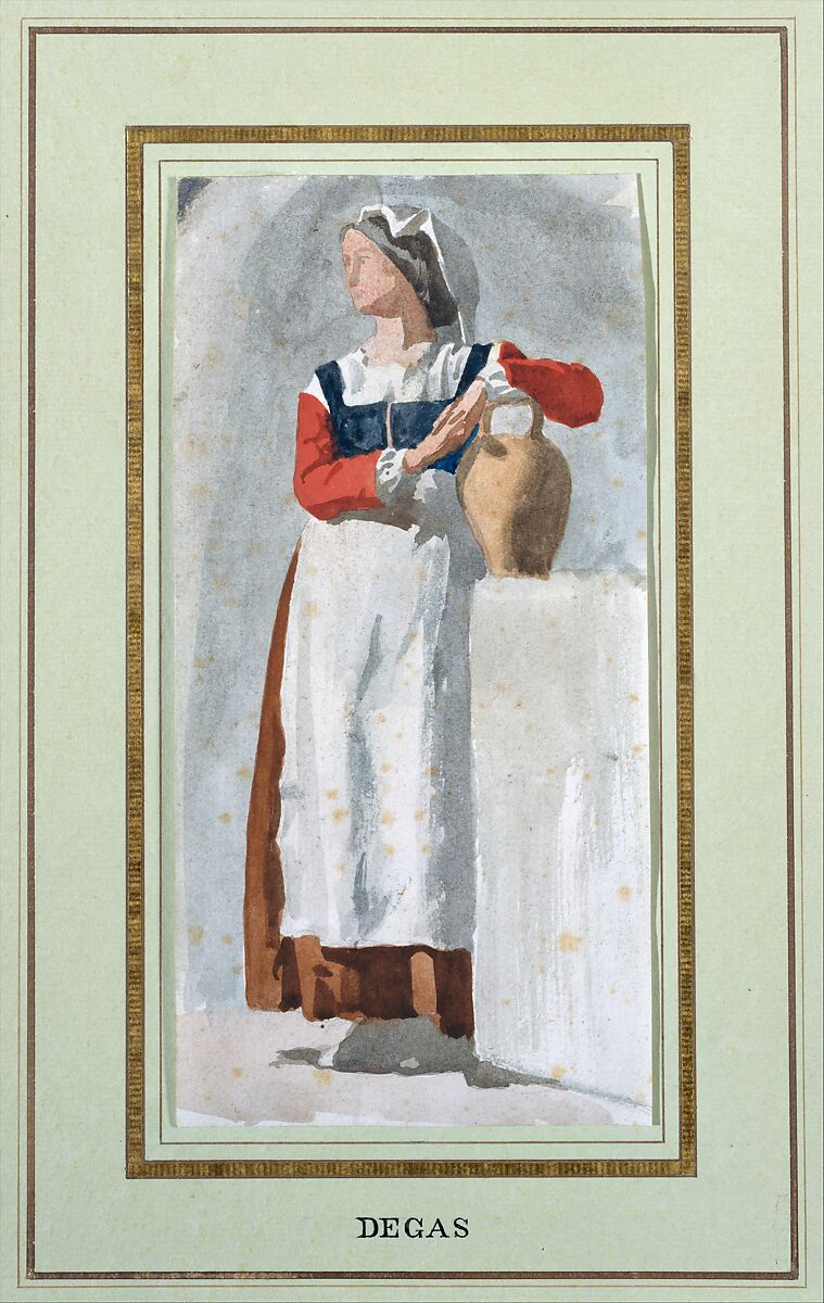 Italian Woman, Attributed to Edgar Degas (French, Paris 1834–1917 Paris), Graphite and watercolor on laid paper