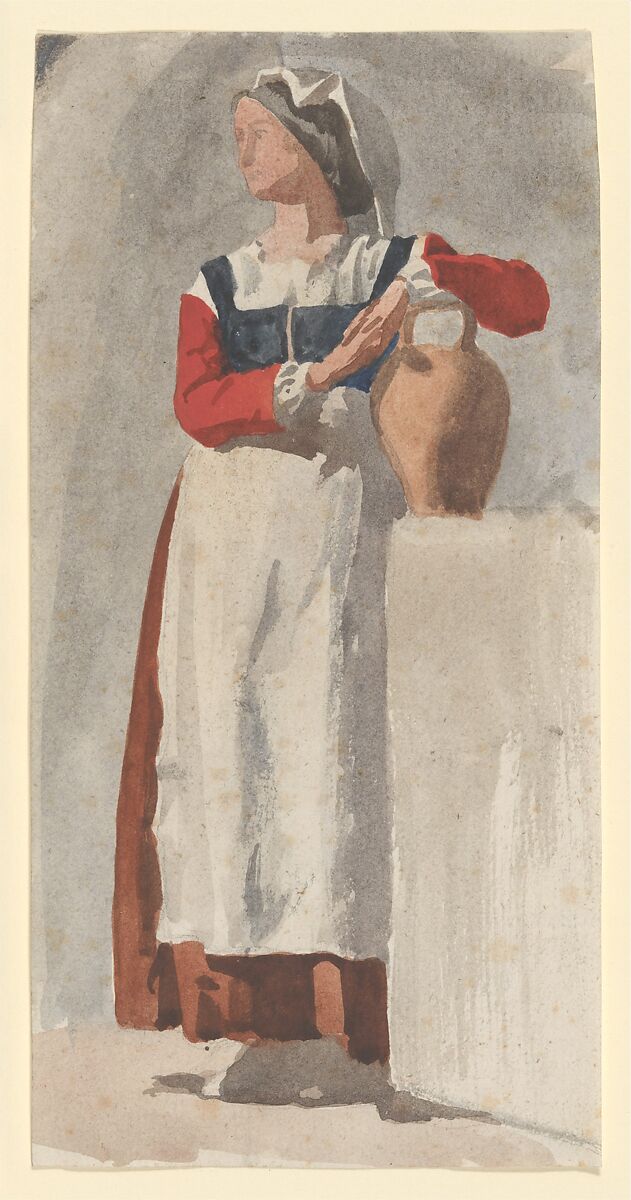 Italian Woman, Attributed to Edgar Degas (French, Paris 1834–1917 Paris), Graphite and watercolor on laid paper