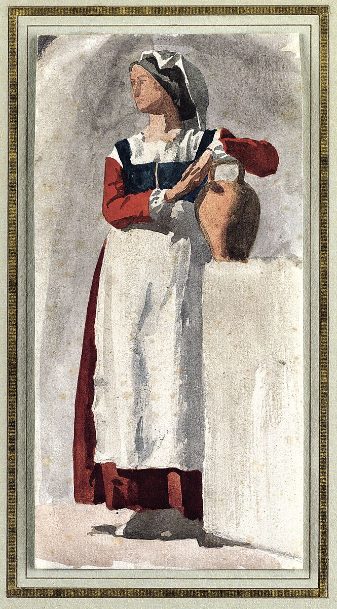 Italian Woman, Attributed to Edgar Degas (French, Paris 1834–1917 Paris), Graphite and watercolor on laid paper