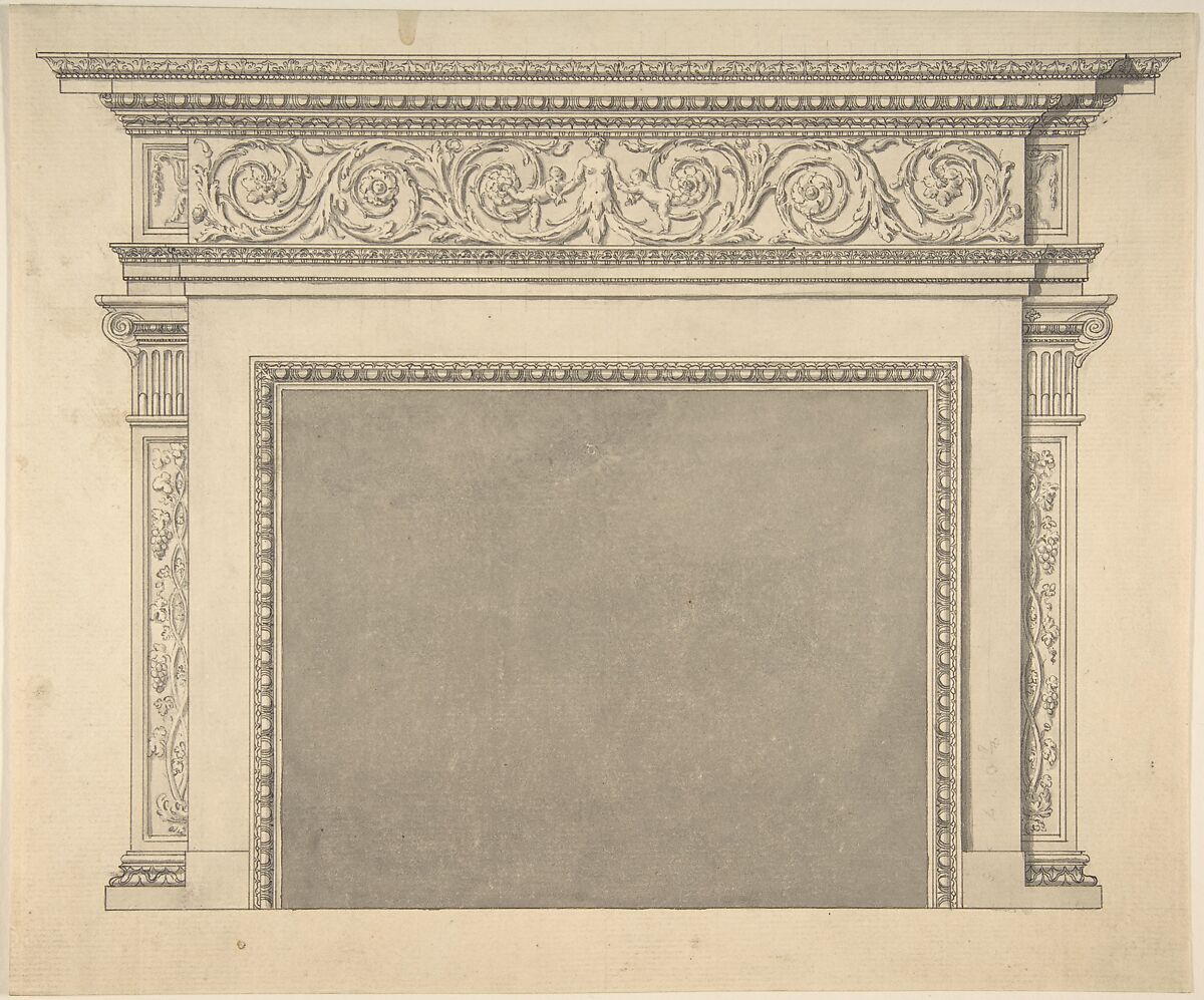 Chimney Piece, Sir William Chambers (British (born Sweden), Göteborg 1723–1796 London), Pen and black ink, brush and gray wash, over graphite 