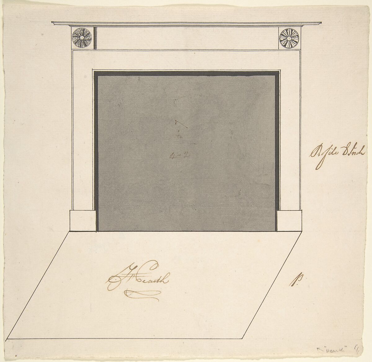 Design for a Chimneypiece, Sir William Chambers (British (born Sweden), Göteborg 1723–1796 London), Pen and brown ink, brush and gray wash 