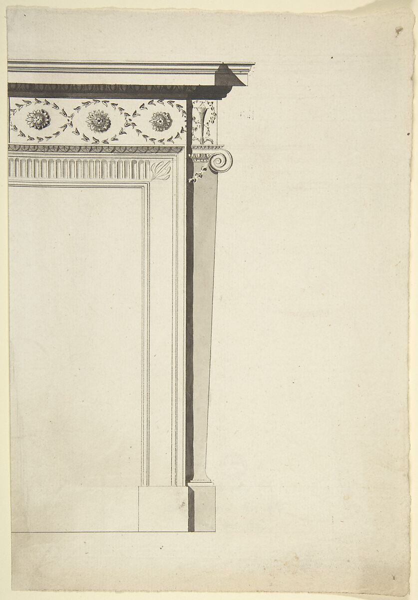 Partial Design for a Chimneypiece, Attributed to Sir William Chambers (British (born Sweden), Göteborg 1723–1796 London), Pen and brown ink, brush and gray wash 
