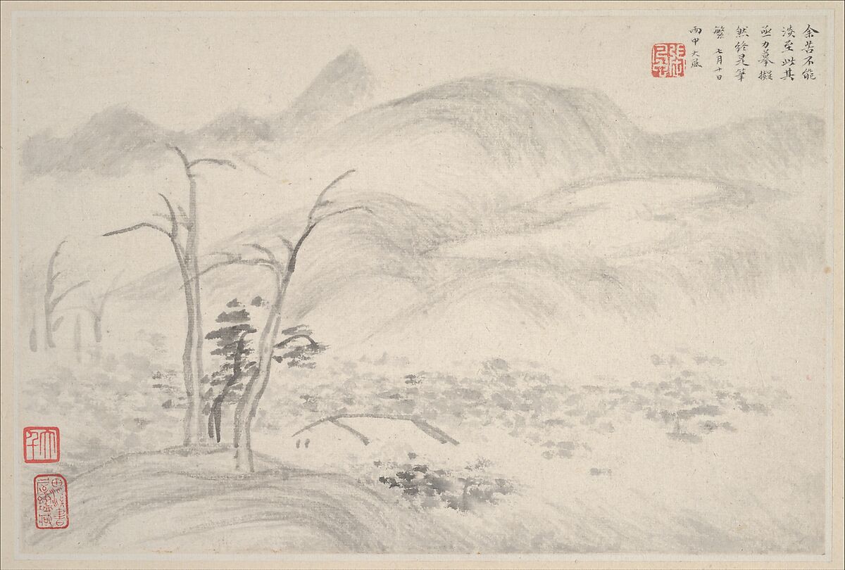 Landscapes, Zhang Feng (Chinese, active ca. 1628–1662), Album of twelve leaves; ink and color on paper, China