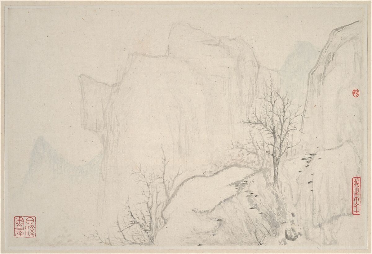 Landscapes, Zhang Feng (Chinese, active ca. 1628–1662), Album of twelve leaves; ink and color on paper, China