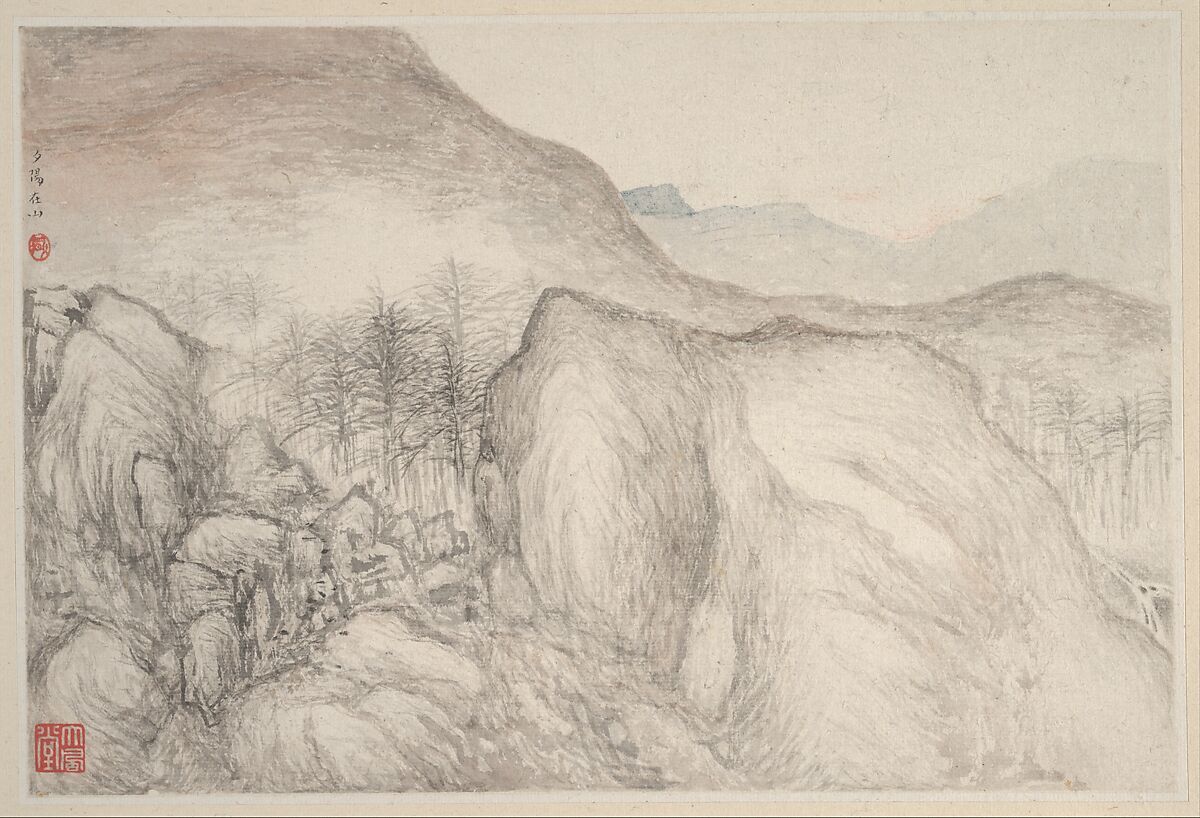 Landscapes, Zhang Feng (Chinese, active ca. 1628–1662), Album of twelve leaves; ink and color on paper, China