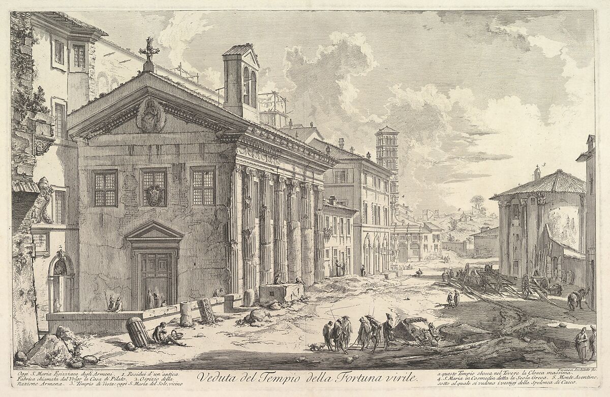The so-called Temple of Fortuna Virilis (now Church of  S. Maria Egizziaca) (Veduta del Tempio della Fortuna Virile), Giovanni Battista Piranesi (Italian, Mogliano Veneto 1720–1778 Rome), etching 