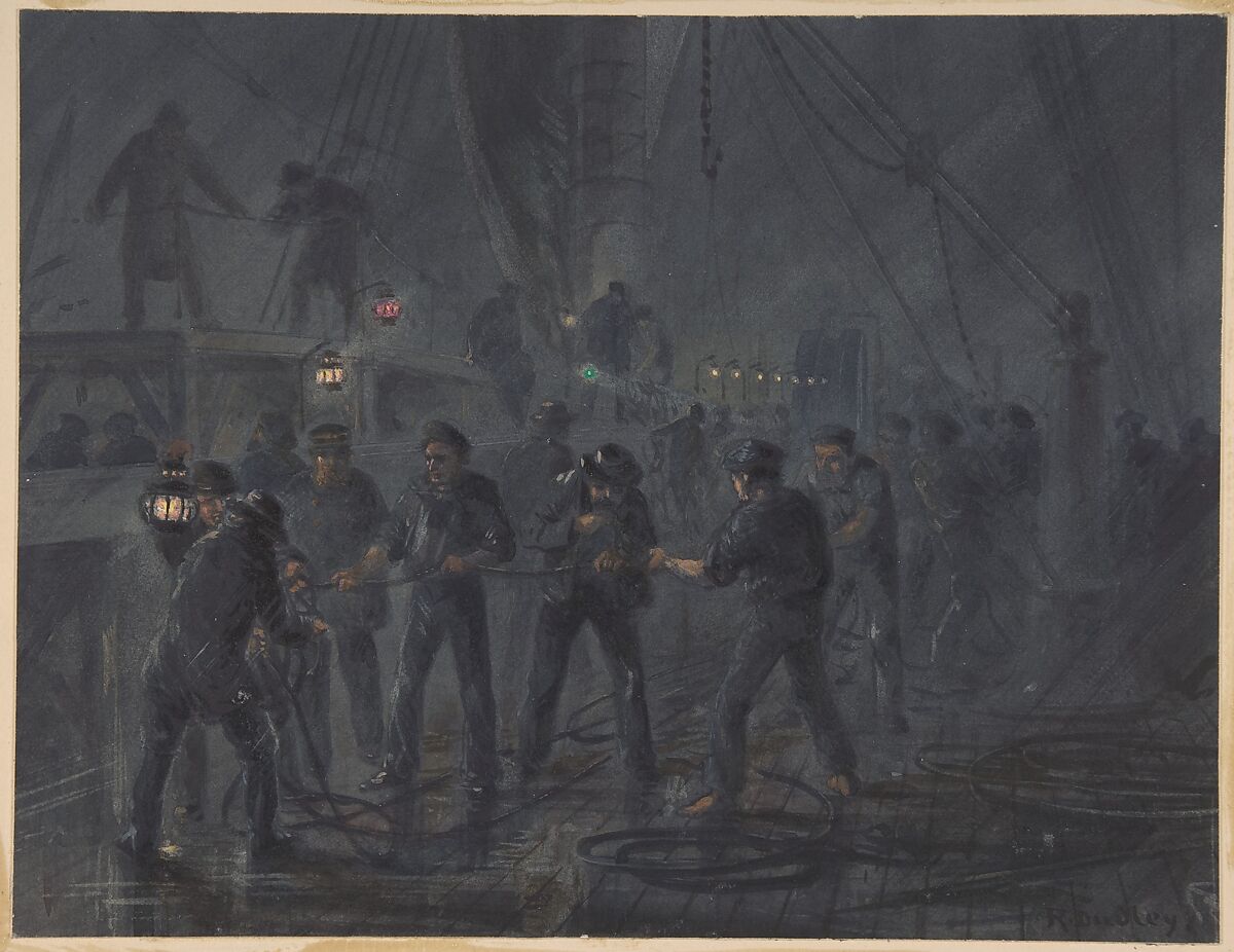 A Night Scene. The Cable Entangled and Nearly Broken, July 18th, 1866, Robert Charles Dudley (British, 1826–1909), Watercolor over graphite with touches of gouache (bodycolor) 