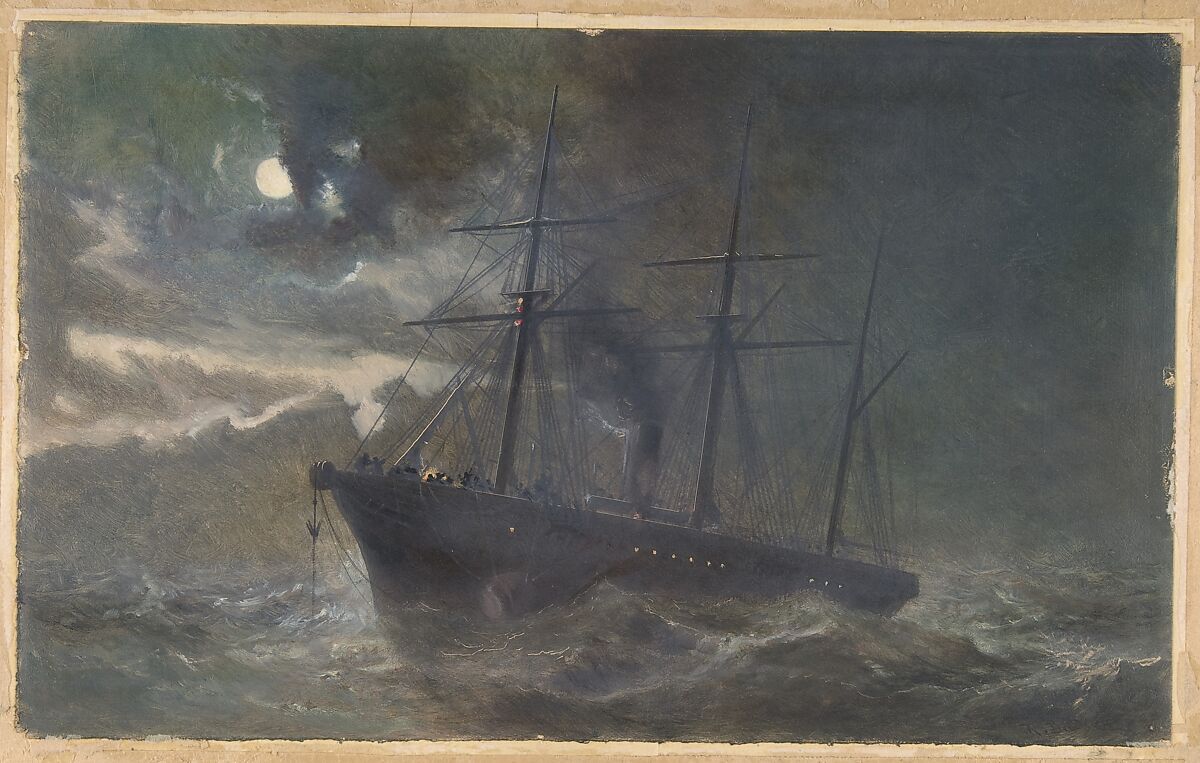 The Albany Buoying a Bight of the Cable of 1865 on the Night of August 26th, 1866, Robert Charles Dudley (British, 1826–1909), Watercolor with touches of gouache (bodycolor) 
