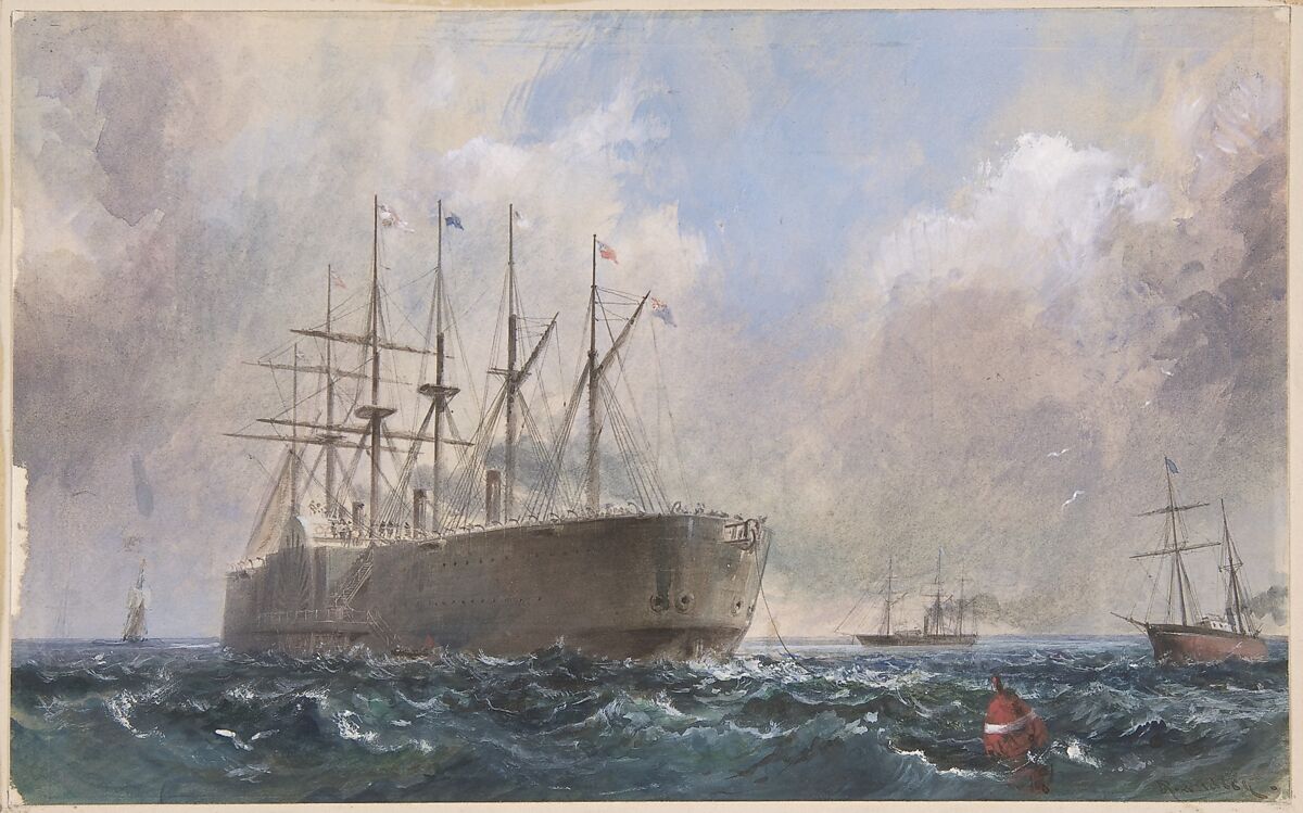 Telegraph Cable Fleet at Sea, 1865, Robert Charles Dudley (British, 1826–1909), Watercolor with touches of gouache (bodycolor) 
