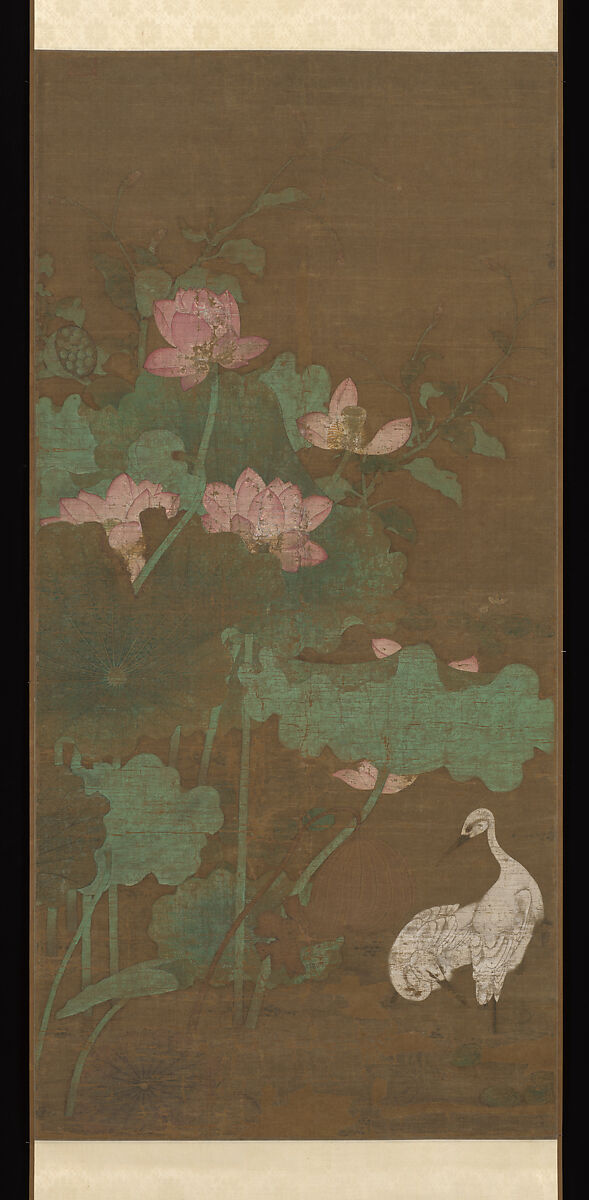 Lotus and waterbirds, Unidentified artist  , active ca. 1300, Pair of hanging scrolls; ink and color on silk, China