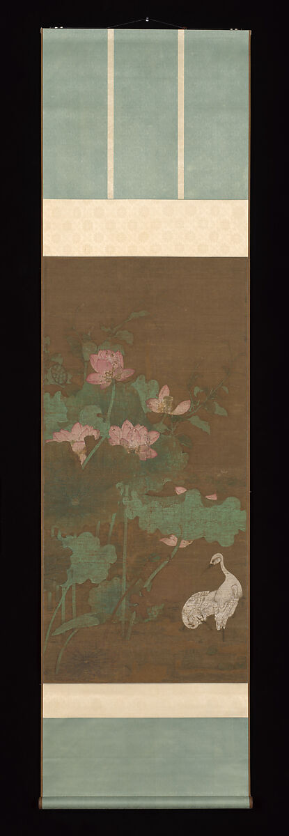 Lotus and waterbirds, Unidentified artist  , active ca. 1300, Pair of hanging scrolls; ink and color on silk, China