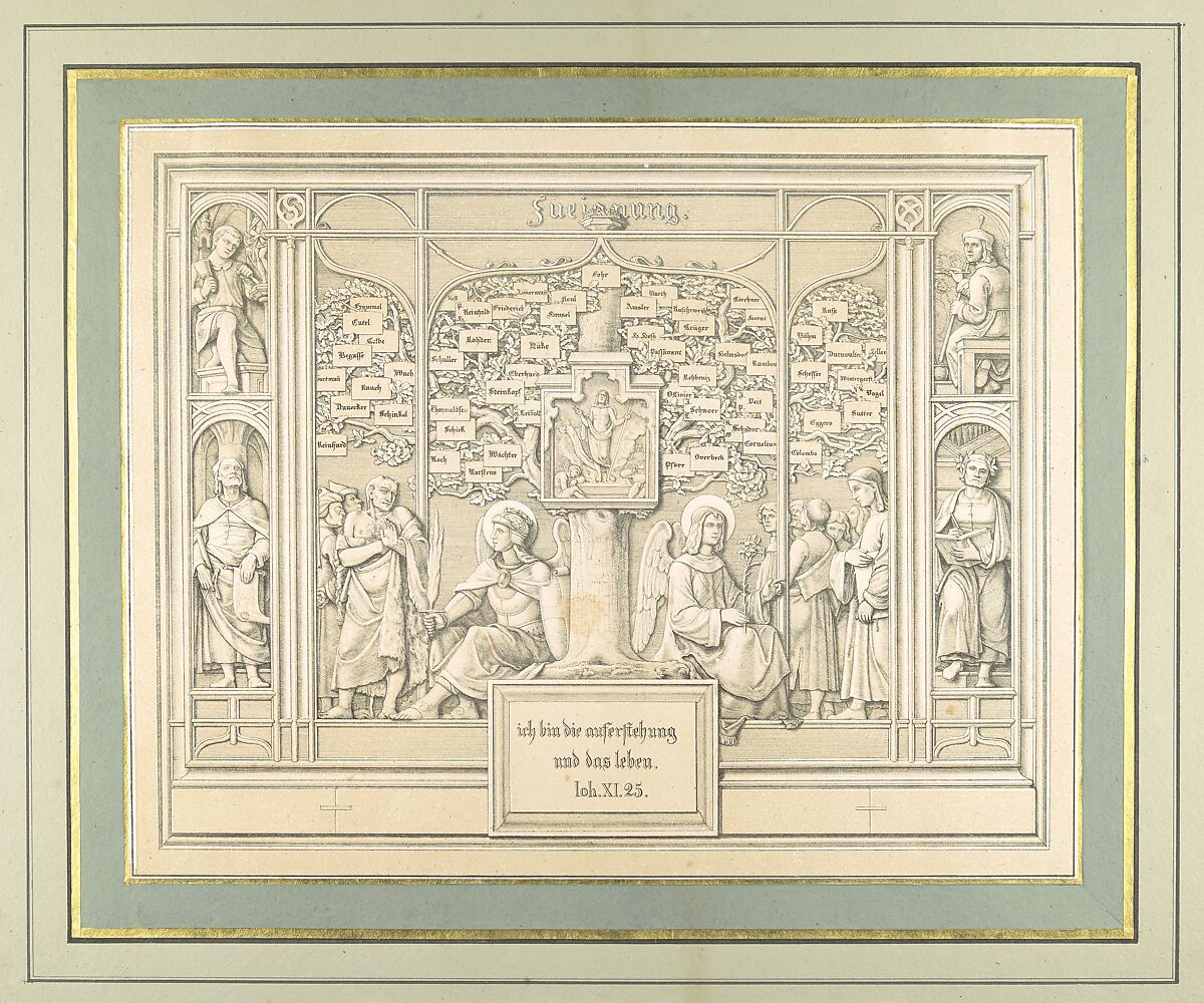 Sieben Gegenden aus Salzburg und Berchtesgaden Geordnet nach den sieben Tagen der Woche, verbunden durch zwey allegorische Blätter (Seven Places in Salzburg and Berchtesgaden, Arranged According to the Seven Days of the Week), (Johann Heinrich) Ferdinand Olivier (German, Dessau 1785–1841 Munich), Lithographs printed in gray and again with a light beige tone stone mounted on painted and gilt board with attached titles printed on brown paper. Printed portfolio with green ribbons.