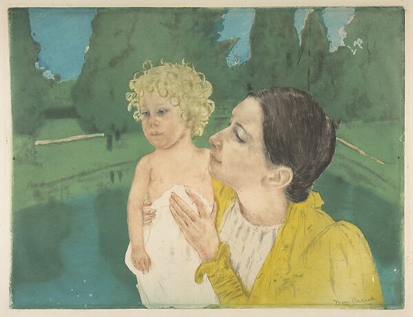 By the Pond, Mary Cassatt (American, Pittsburgh, Pennsylvania 1844–1926 Le Mesnil-Théribus, Oise), Drypoint and aquatint, printed in color from three plates; fourth state of four (Mathews & Shapiro) 