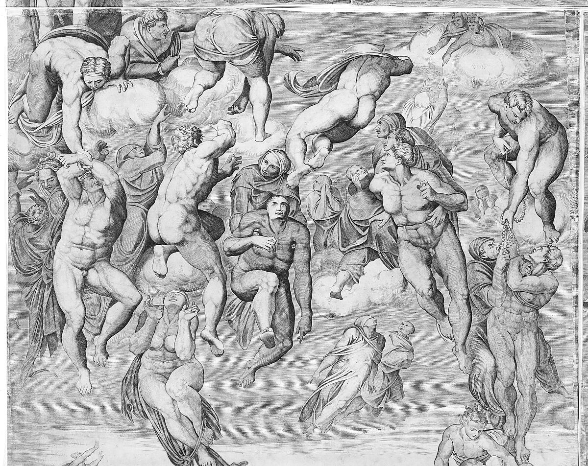 Resurrection of the Dead (lower left section of the Last Judgment), Engraved by Niccolò della Casa (French, active Italy, ca. 1543–48), Engraving