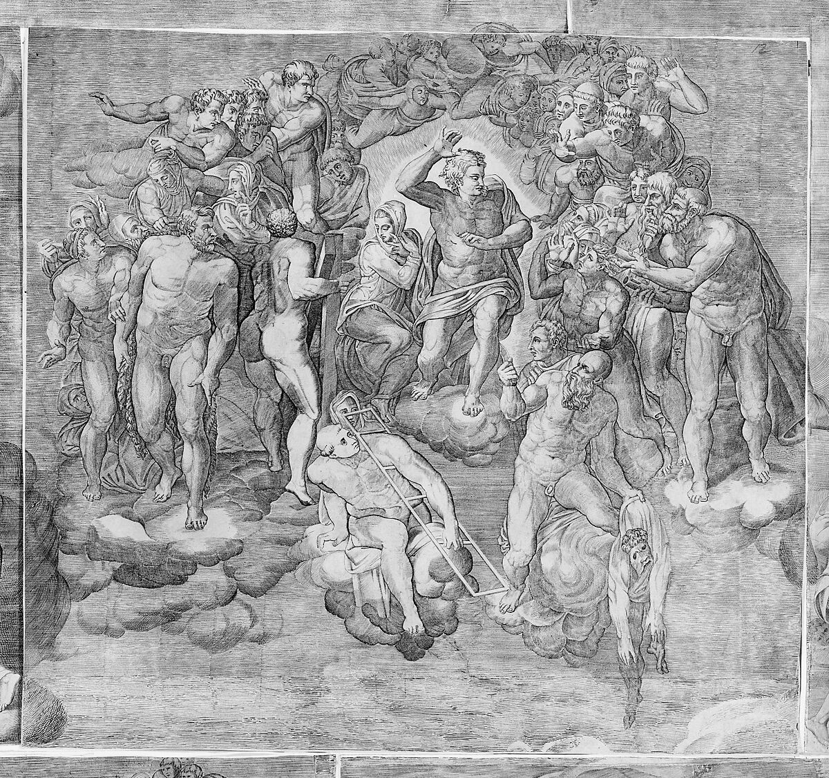 Christ as Judge Surrounded by Saints (upper central section of the Last Judgment), Engraved by Niccolò della Casa (French, active Italy, ca. 1543–48), Engraving 