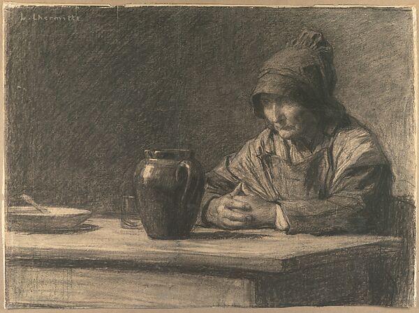 The Cider Jug, Léon-Augustin Lhermitte (French, Mont Saint-Père 1844–1925 Paris), Charcoal on laid paper 