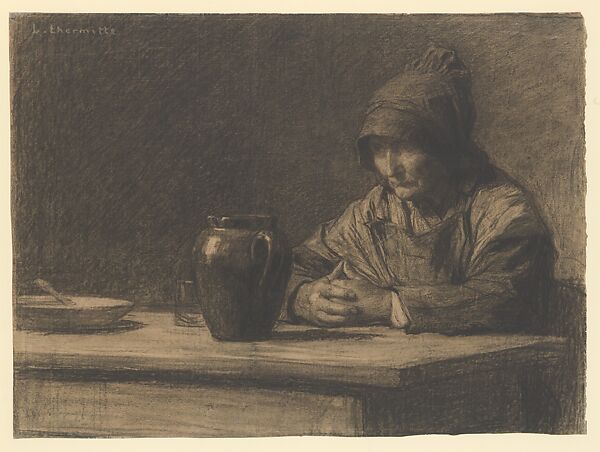 The Cider Jug, Léon-Augustin Lhermitte (French, Mont Saint-Père 1844–1925 Paris), Charcoal