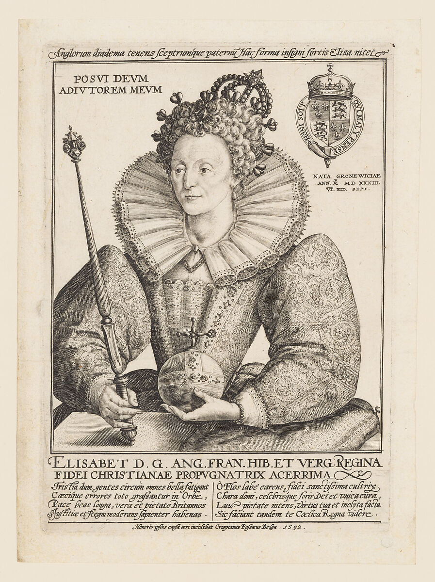 Queen Elizabeth I, Crispijn de Passe the Elder  Netherlandish, Engraving; second state of three