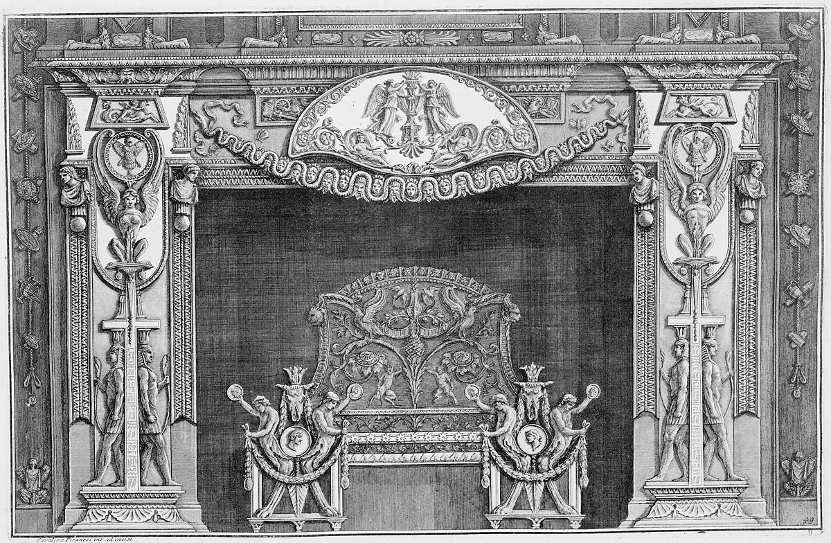 Diverse Maniere d'adornare i cammini ed ogni altra parte degli edifizi desunte dall'architettura Egizia, Etrusca, e Greca con un Ragionamento Apologetico in defesa dell'Architettura Egizia, e Toscana, opera del Cavaliere Giambattista Piranesi Architetto (Diverse Ways of ornamenting chimneypieces and all other parts of houses taken from Egyptian, Etruscan, and Grecian architecture with an Apologia in defense of the Egyptian and Tuscan architecture, the work of Cavaliere Giambattista Piranesi), Giovanni Battista Piranesi (Italian, Mogliano Veneto 1720–1778 Rome), Etching