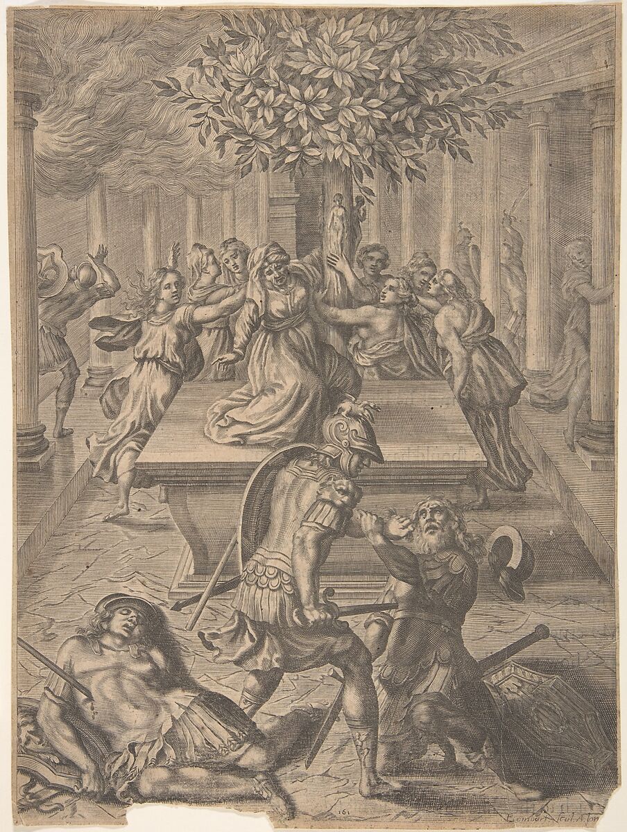 The Sack of Troy–Pyrrhus Killing Priam, Engraved by Pierre Lombart (French, 1612/13–1682 Paris (active Britain)), Engraving 