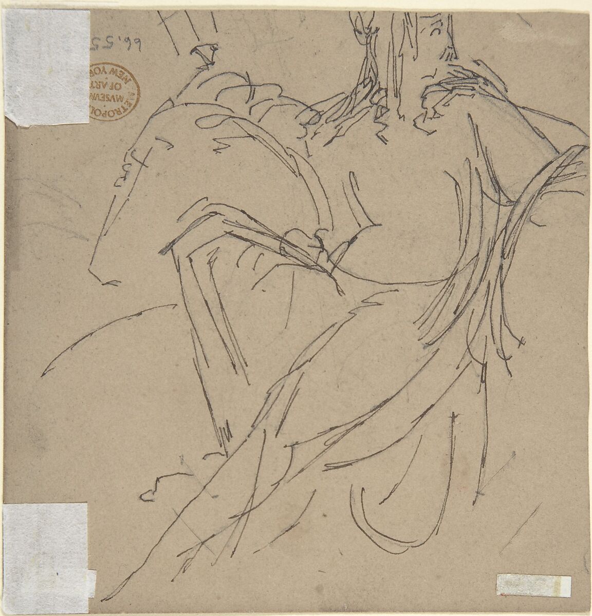 Design for a Throne (recto); Recumbent Figure (verso), William Pitts (British, London 1790–1840 London), Pen and black ink, graphite