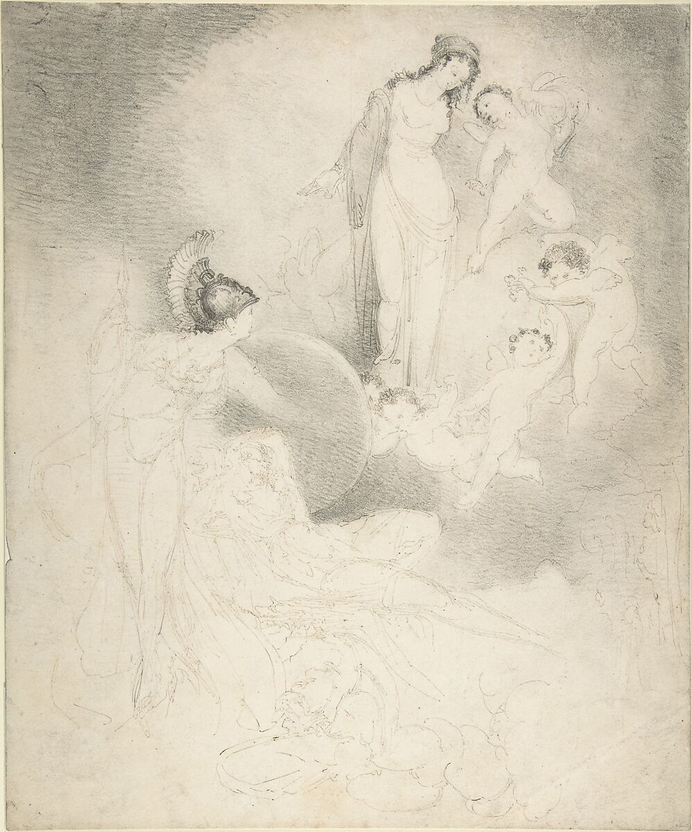 Scene with Classical Figures, William Pitts (British, London 1790–1840 London), Black chalk or graphite, pen and black ink 